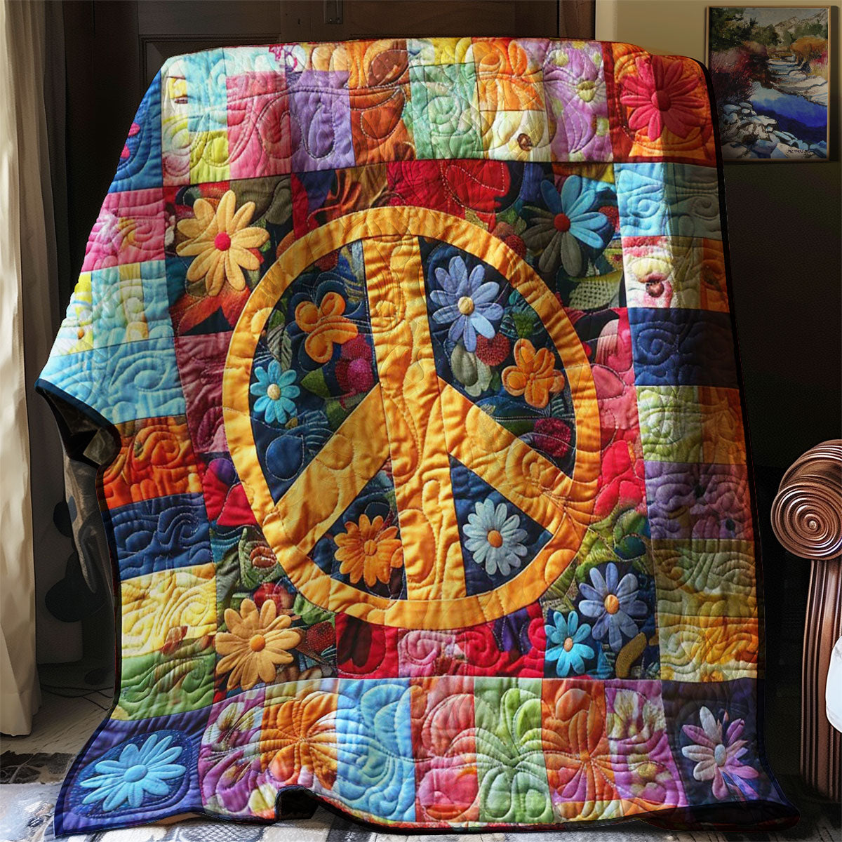 Trippy Hippie Zeichen Quilt