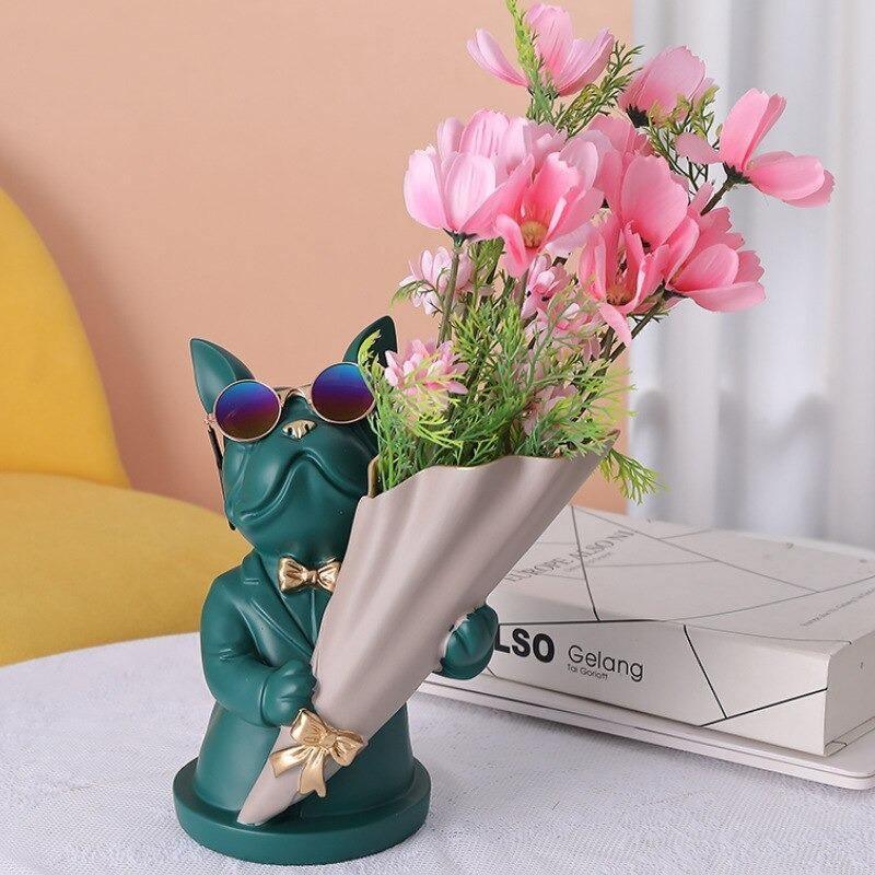 Frendorf | BulldogBloom French Bulldog Blumenvase | Stilvolle Tier-Deko für Zuhause | Handgefertigt | Farbvielfalt