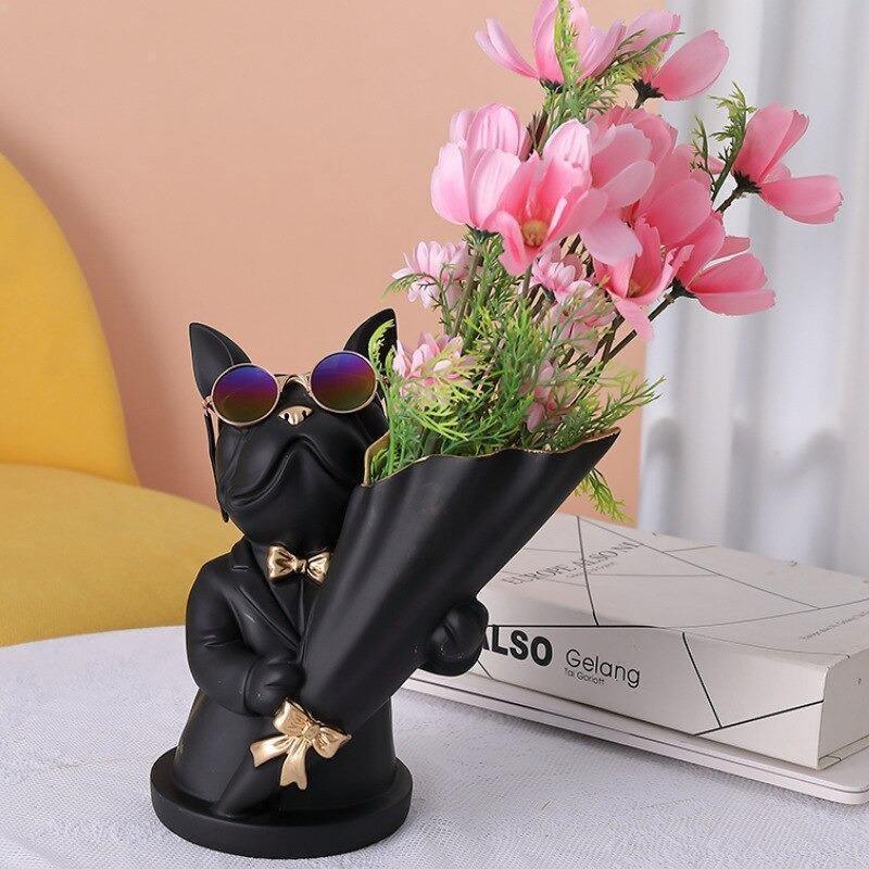 Frendorf | BulldogBloom French Bulldog Blumenvase | Stilvolle Tier-Deko für Zuhause | Handgefertigt | Farbvielfalt