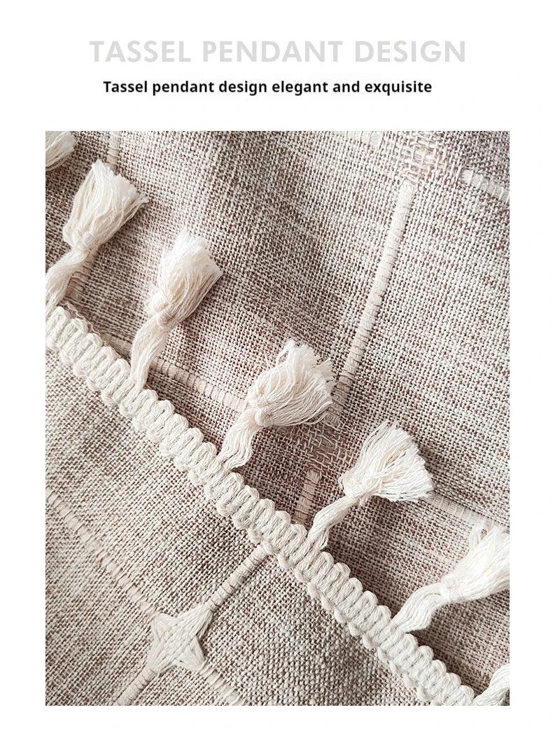Frendorf | Moderne Jacquard-Leinen-Duschvorhang mit Quasten (1 Stk)  │ Für nordische Badezimmerdekoration