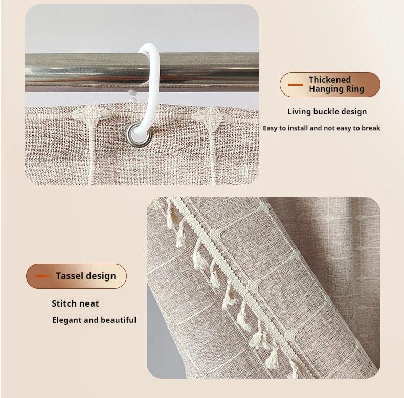 Frendorf | Moderne Jacquard-Leinen-Duschvorhang mit Quasten (1 Stk)  │ Für nordische Badezimmerdekoration
