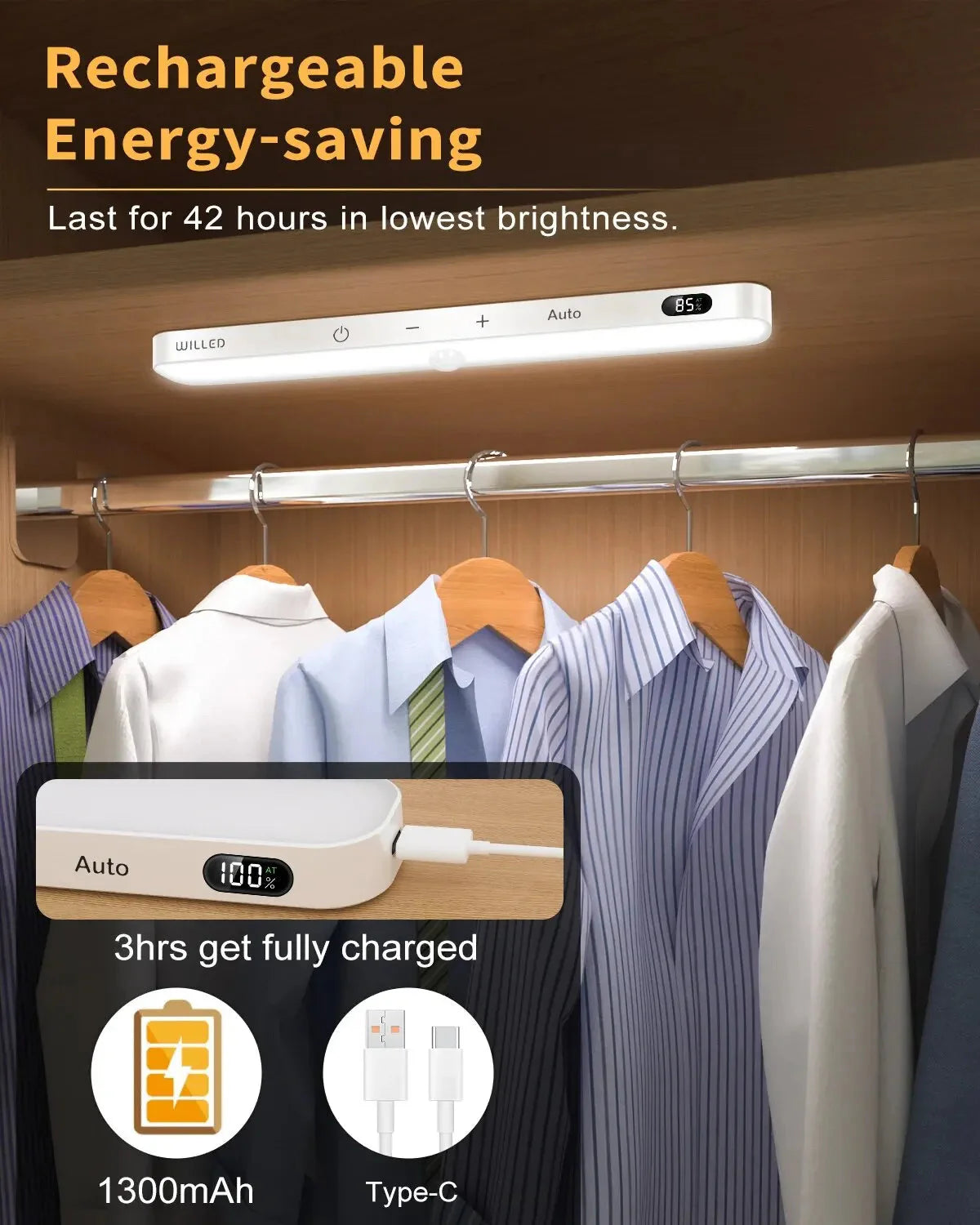 Frendorf | Bewegungsmelder Schranklicht Batteriedisplay 60 LED Touch Lichtleiste