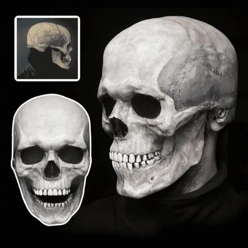 Frendorf | Beweglicher Kiefer, realistische Totenkopfmaske für den ganzen Kopf – menschliche Skelettmaske für Halloween-Partys