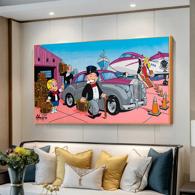 Mr Monopoly Leinwand Wandkunst für Geldsäcke auf Jet