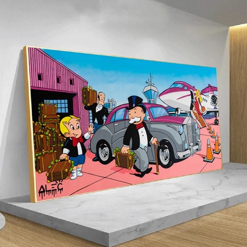 Mr Monopoly Leinwand Wandkunst für Geldsäcke auf Jet