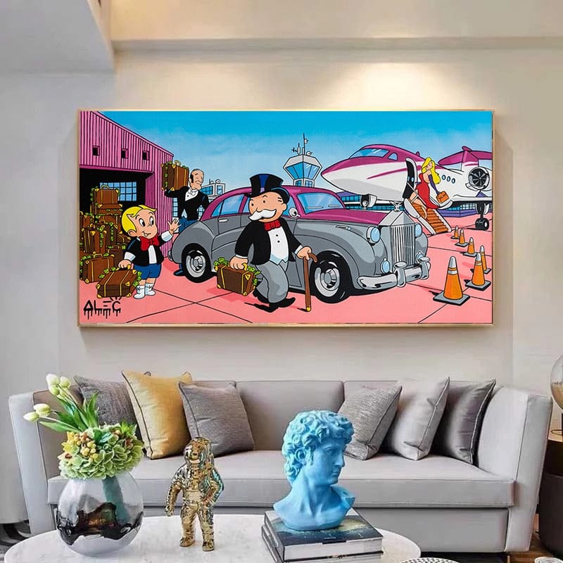 Mr Monopoly Leinwand Wandkunst für Geldsäcke auf Jet