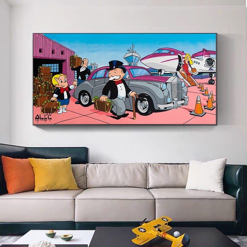 Mr Monopoly Leinwand Wandkunst für Geldsäcke auf Jet