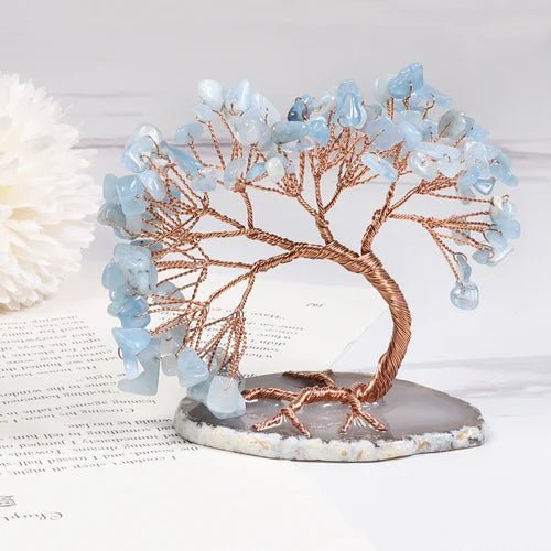 Frendorf | GemTree Aquamarin Edelstein Baum | Natürlicher Heilstein Deko | Glücksbringer für Zuhause & Büro