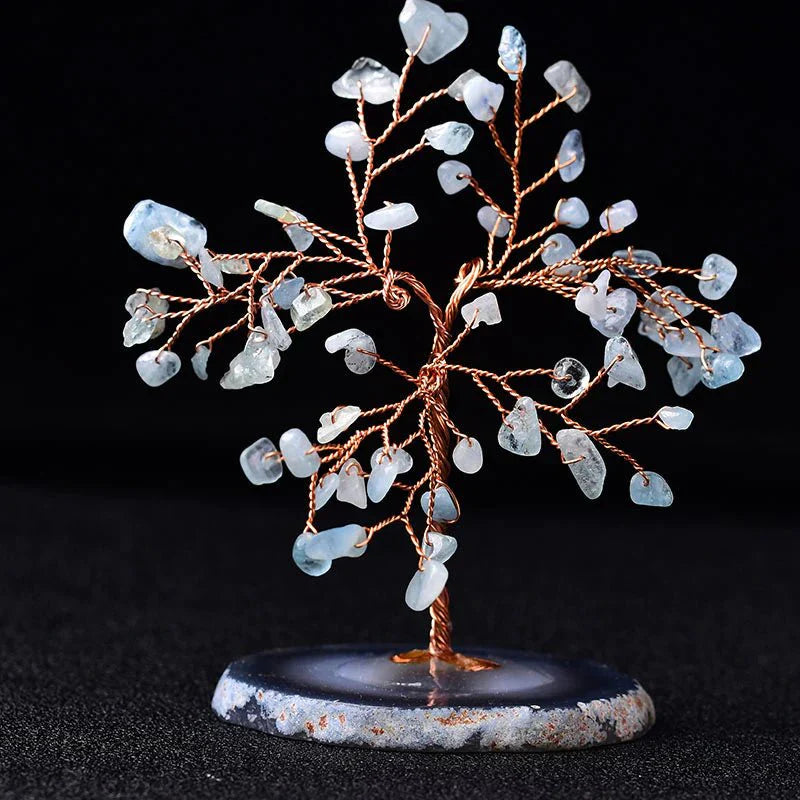 Frendorf | GemTree Aquamarin Edelstein Baum | Natürlicher Heilstein Deko | Glücksbringer für Zuhause & Büro