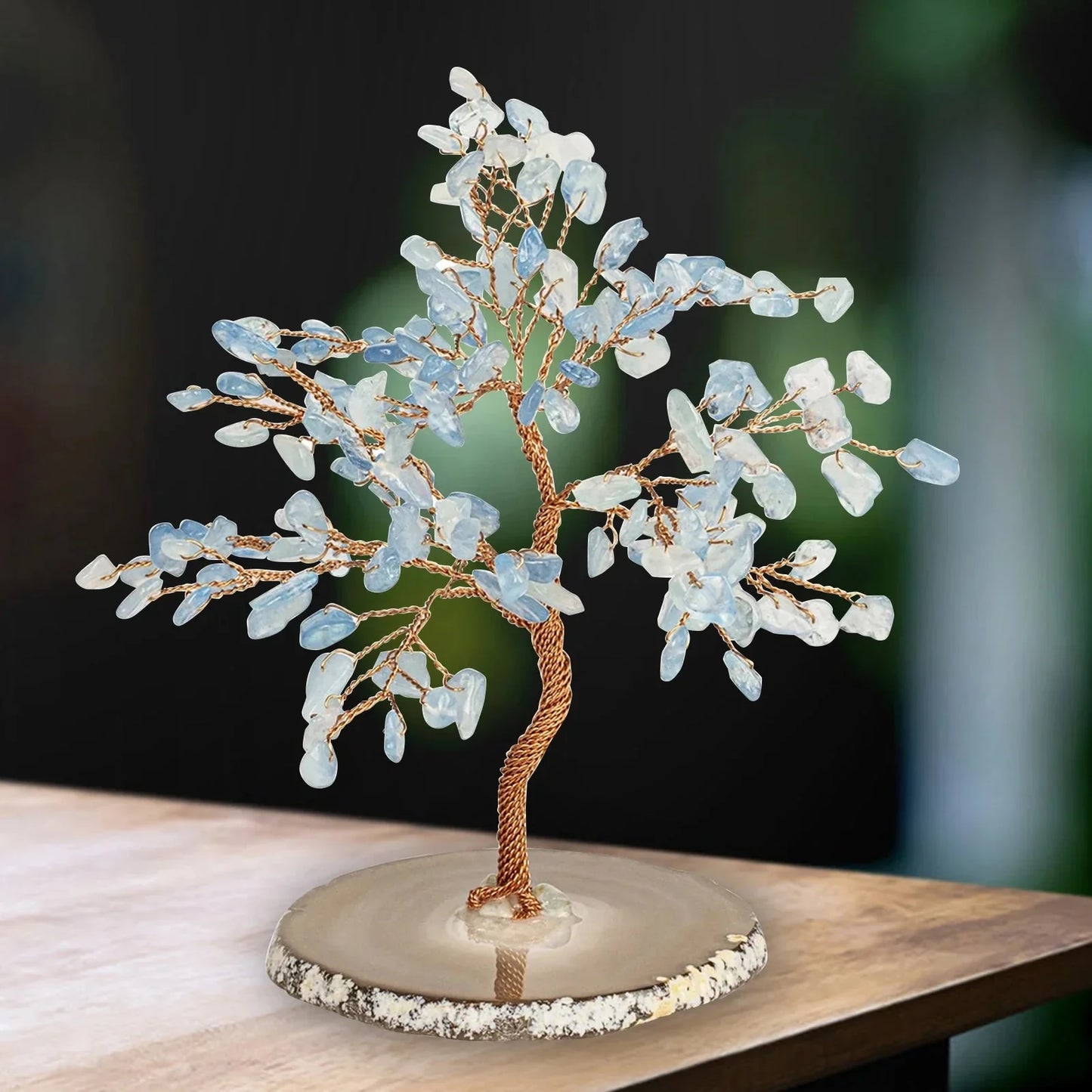 Frendorf | GemTree Aquamarin Edelstein Baum | Natürlicher Heilstein Deko | Glücksbringer für Zuhause & Büro
