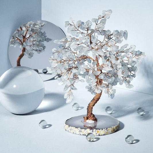 Frendorf | GemTree Aquamarin Edelstein Baum | Natürlicher Heilstein Deko | Glücksbringer für Zuhause & Büro