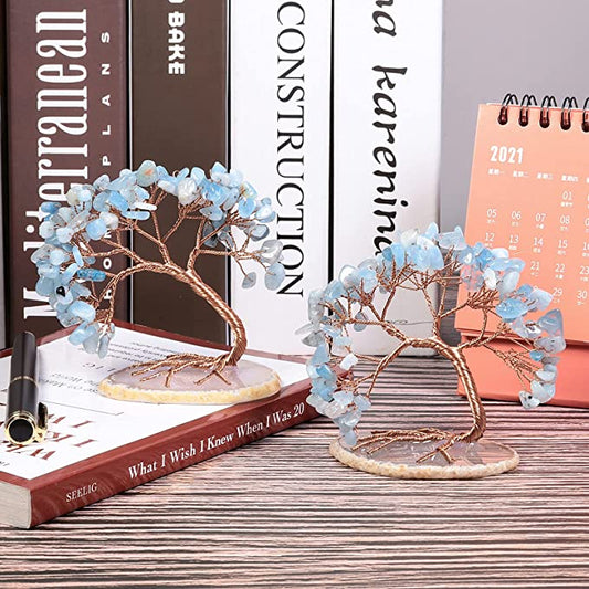 Frendorf | GemTree Aquamarin Edelstein Baum | Natürlicher Heilstein Deko | Glücksbringer für Zuhause & Büro