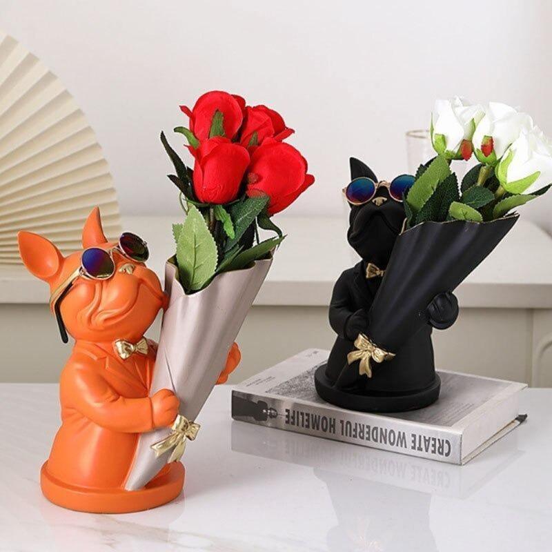 Frendorf | BulldogBloom French Bulldog Blumenvase | Stilvolle Tier-Deko für Zuhause | Handgefertigt | Farbvielfalt