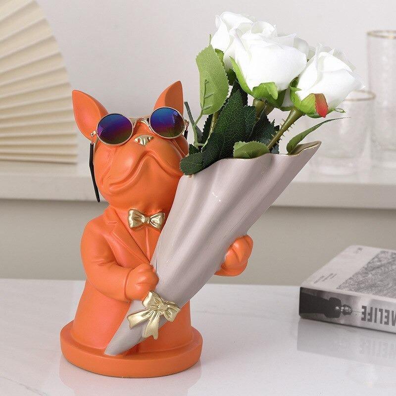 Frendorf | BulldogBloom French Bulldog Blumenvase | Stilvolle Tier-Deko für Zuhause | Handgefertigt | Farbvielfalt