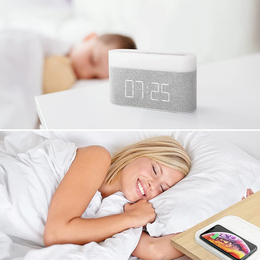 3-in-1-Drahtlosladegerät, Wecker und LED-Lampe