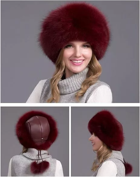 Frendorf | 100% natürliche Fuchs-Fellmütze Damen Kappe dicke Fellmütze Winter warme Mütze weibliche Mode für Frauen Mütze mit Ohrenschützern Mütze