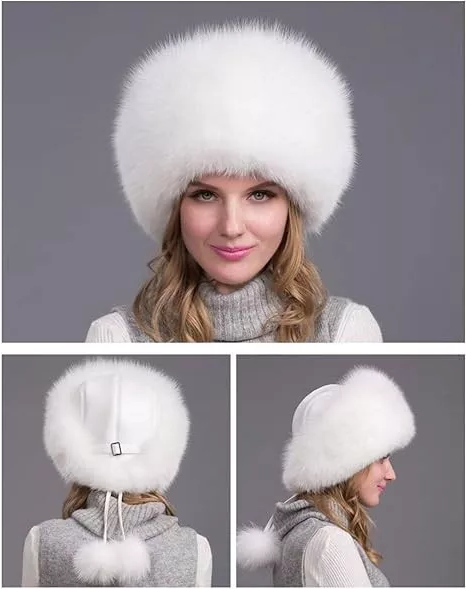 Frendorf | 100% natürliche Fuchs-Fellmütze Damen Kappe dicke Fellmütze Winter warme Mütze weibliche Mode für Frauen Mütze mit Ohrenschützern Mütze
