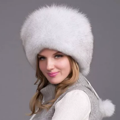 Frendorf | 100% natürliche Fuchs-Fellmütze Damen Kappe dicke Fellmütze Winter warme Mütze weibliche Mode für Frauen Mütze mit Ohrenschützern Mütze