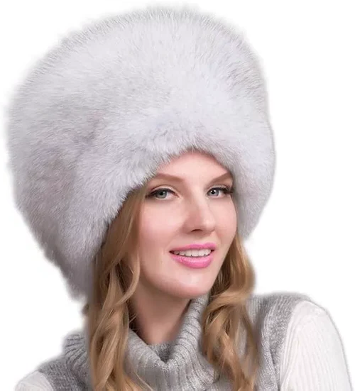 Frendorf | 100% natürliche Fuchs-Fellmütze Damen Kappe dicke Fellmütze Winter warme Mütze weibliche Mode für Frauen Mütze mit Ohrenschützern Mütze