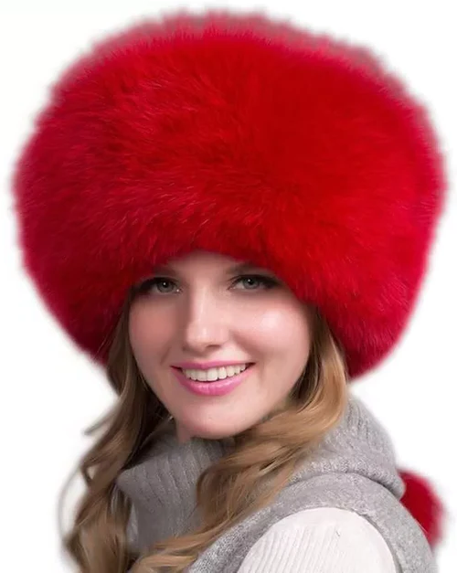 Frendorf | 100% natürliche Fuchs-Fellmütze Damen Kappe dicke Fellmütze Winter warme Mütze weibliche Mode für Frauen Mütze mit Ohrenschützern Mütze