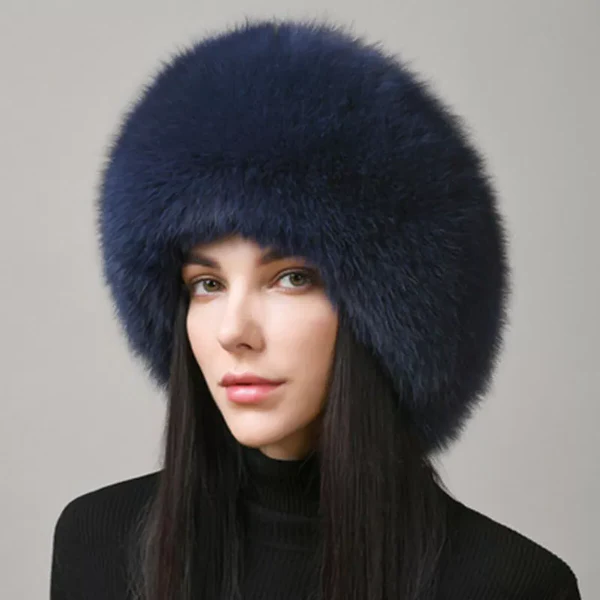 Frendorf | 100% natürliche Fuchs-Fellmütze Damen Kappe dicke Fellmütze Winter warme Mütze weibliche Mode für Frauen Mütze mit Ohrenschützern Mütze