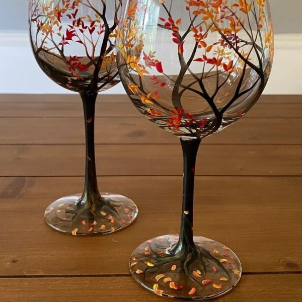 Frendorf | Vier Jahreszeiten Baum Weingläser – Handgemalte Kunst