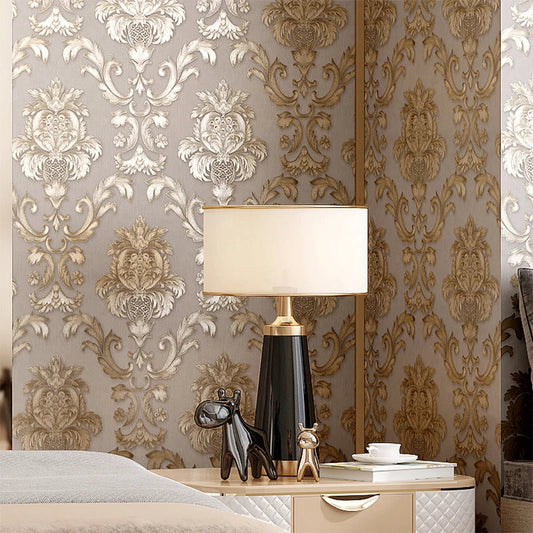 Frendorf | MajestiWall Luxus 3D Damast Tapete | Gold texturiert | Klassisches Design | Elegante Wanddekoration