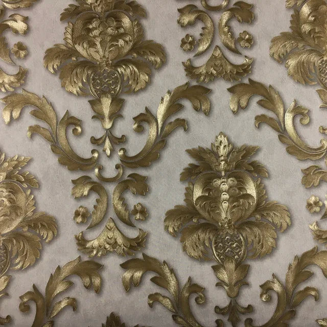 Frendorf | MajestiWall Luxus 3D Damast Tapete | Gold texturiert | Klassisches Design | Elegante Wanddekoration