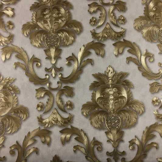 Frendorf | MajestiWall Luxus 3D Damast Tapete | Gold texturiert | Klassisches Design | Elegante Wanddekoration