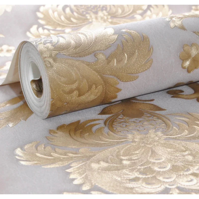 Frendorf | MajestiWall Luxus 3D Damast Tapete | Gold texturiert | Klassisches Design | Elegante Wanddekoration