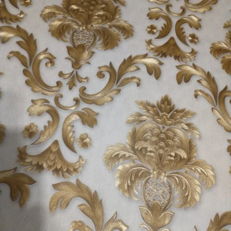 Frendorf | MajestiWall Luxus 3D Damast Tapete | Gold texturiert | Klassisches Design | Elegante Wanddekoration