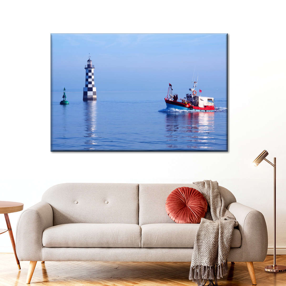 Frendorf | Les Perdrix Leuchtturm und Fischereiboot Wandkunst