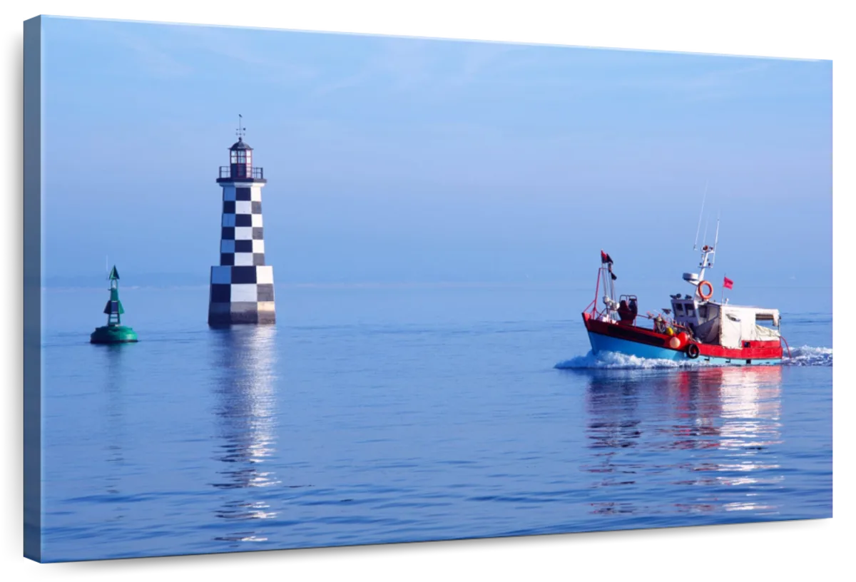 Frendorf | Les Perdrix Leuchtturm und Fischereiboot Wandkunst