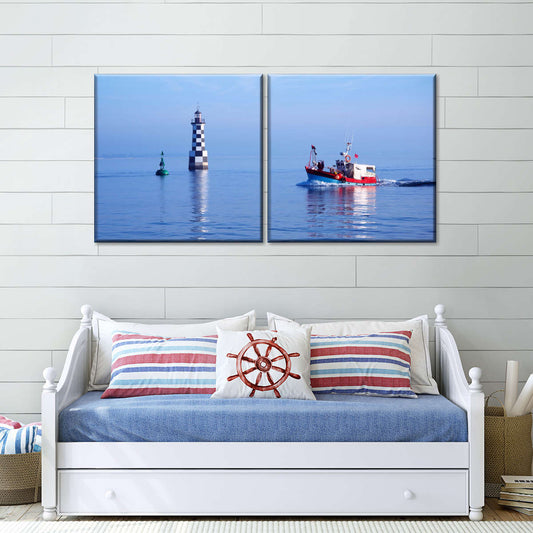 Frendorf | Les Perdrix Leuchtturm und Fischereiboot Wandkunst