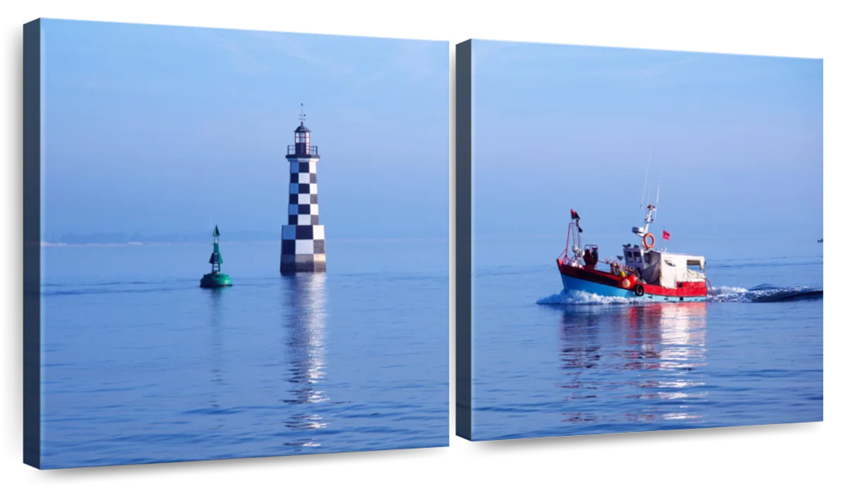 Frendorf | Les Perdrix Leuchtturm und Fischereiboot Wandkunst