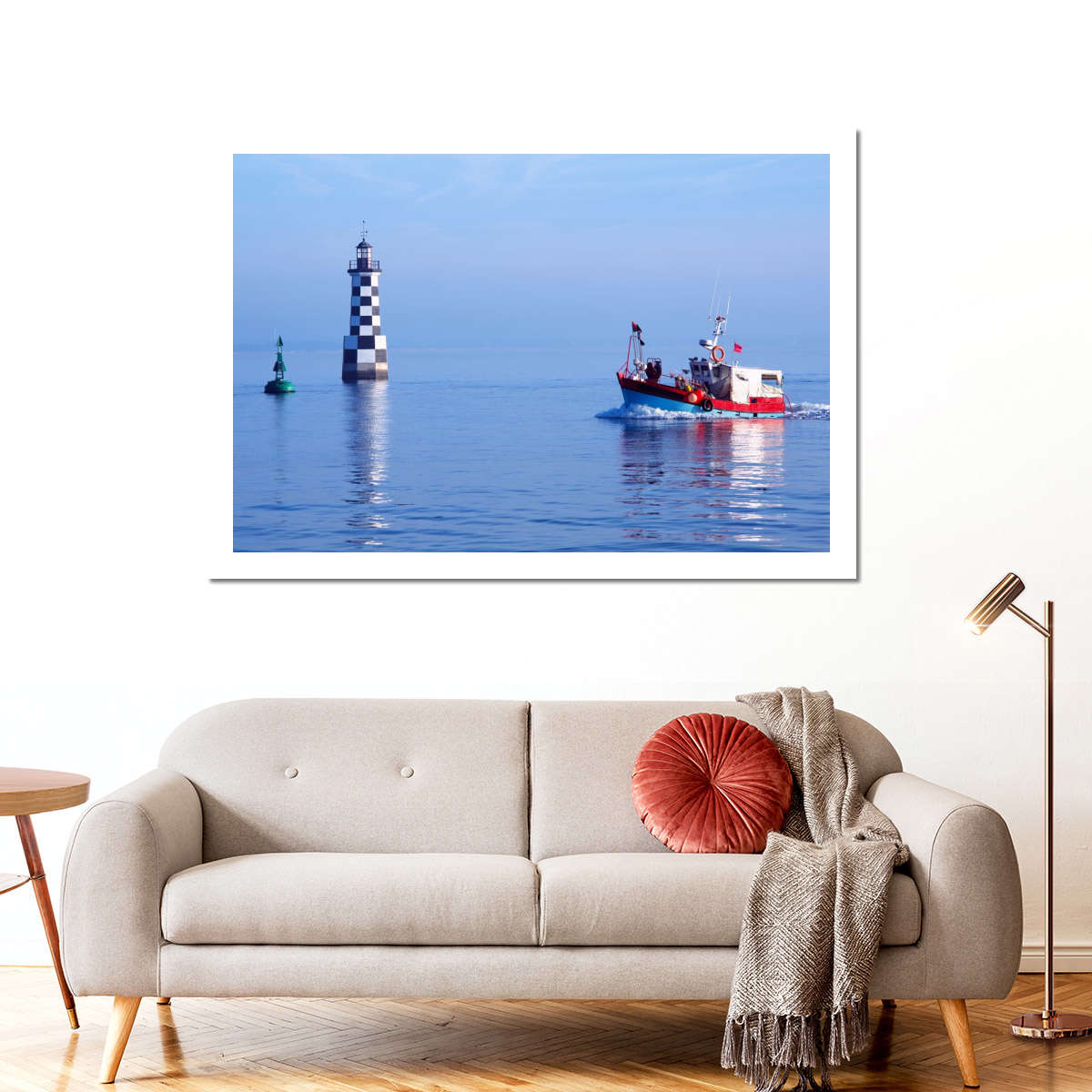 Frendorf | Les Perdrix Leuchtturm und Fischereiboot Wandkunst