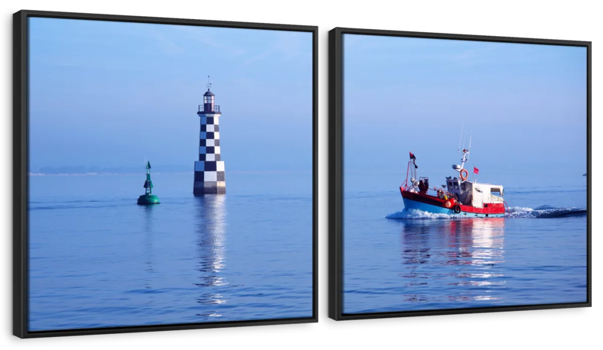 Frendorf | Les Perdrix Leuchtturm und Fischereiboot Wandkunst