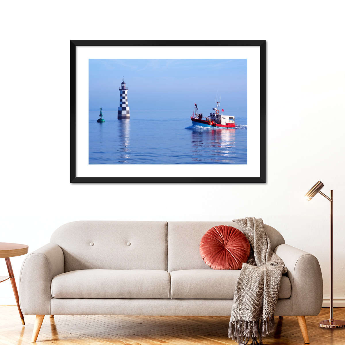 Frendorf | Les Perdrix Leuchtturm und Fischereiboot Wandkunst