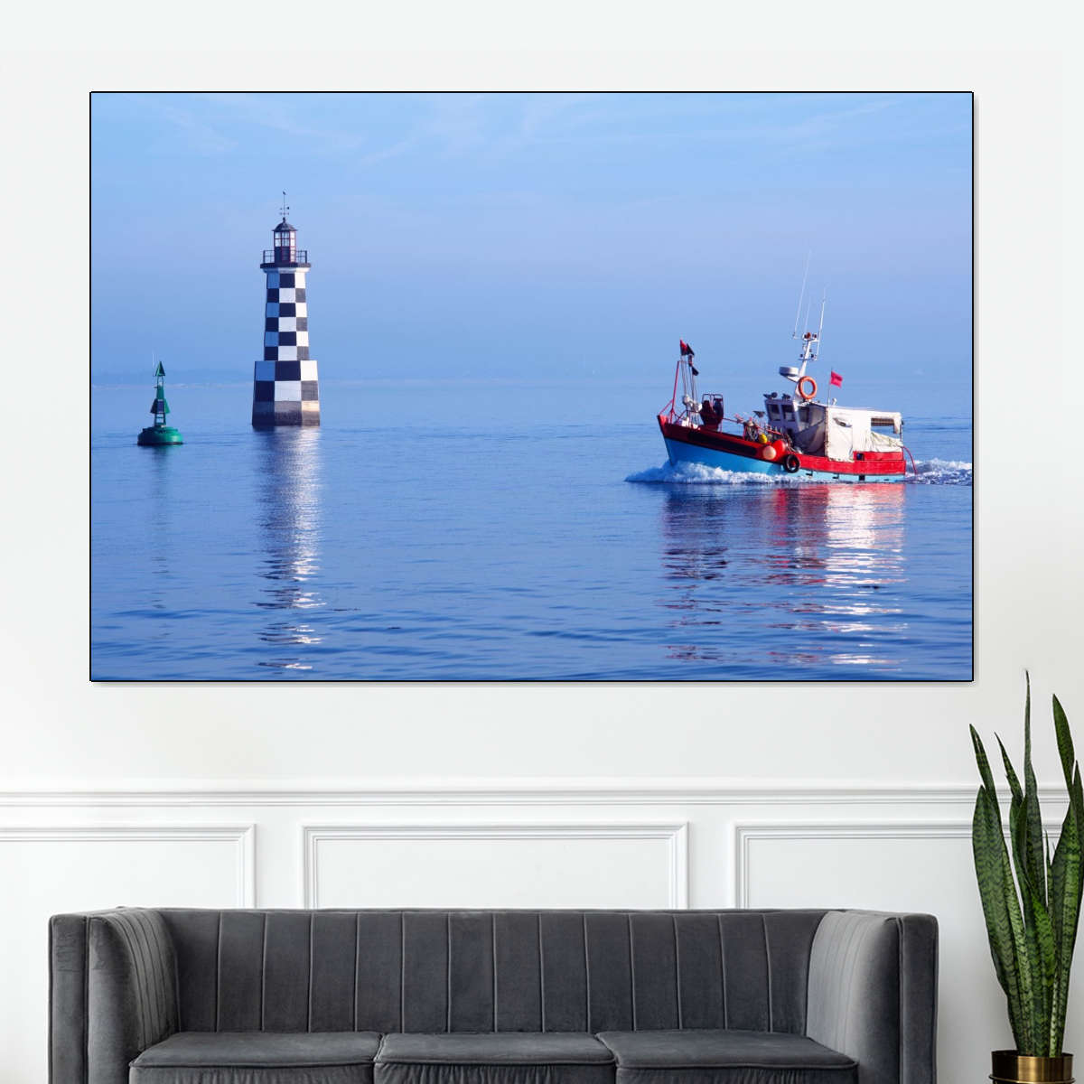Frendorf | Les Perdrix Leuchtturm und Fischereiboot Wandkunst
