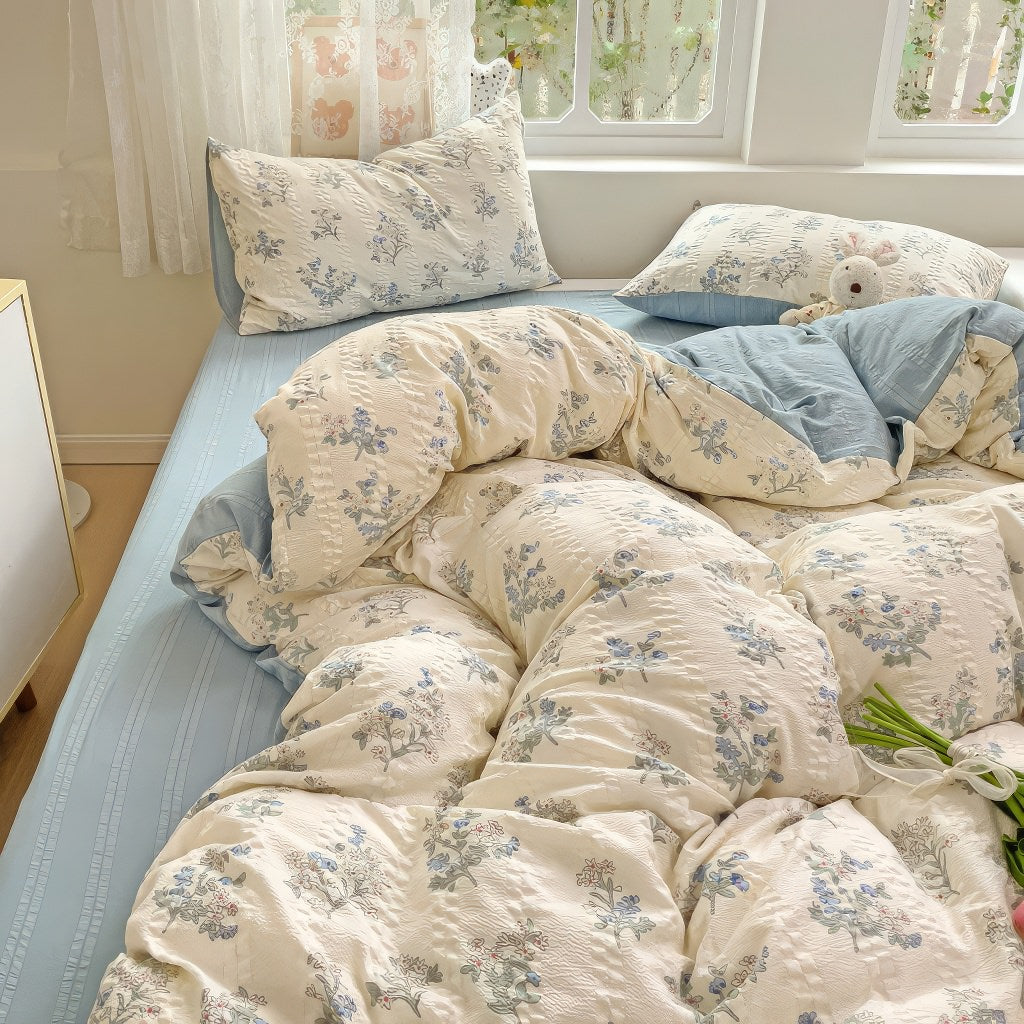 Frendorf | BloomHaven Bettwäsche Set | Pastellblauer Blumendruck | Weiche Baumwolle für Stilvolles Schlafzimmer