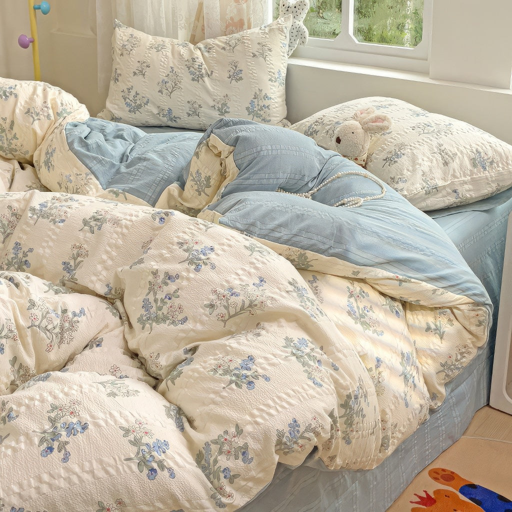 Pastellblaue Blumen Druck Bettwäsche Set