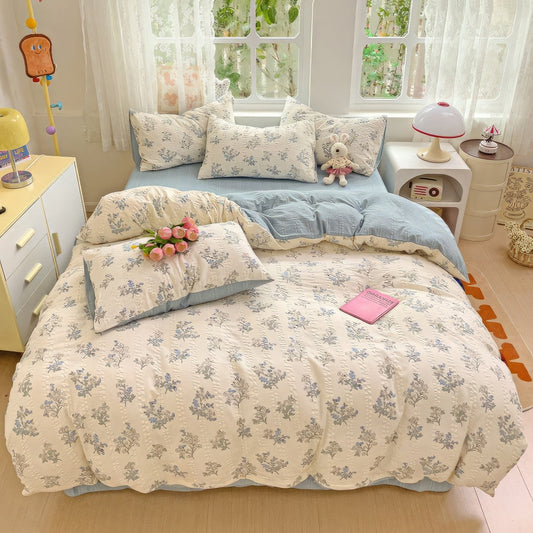 Frendorf | BloomHaven Bettwäsche Set | Pastellblauer Blumendruck | Weiche Baumwolle für Stilvolles Schlafzimmer
