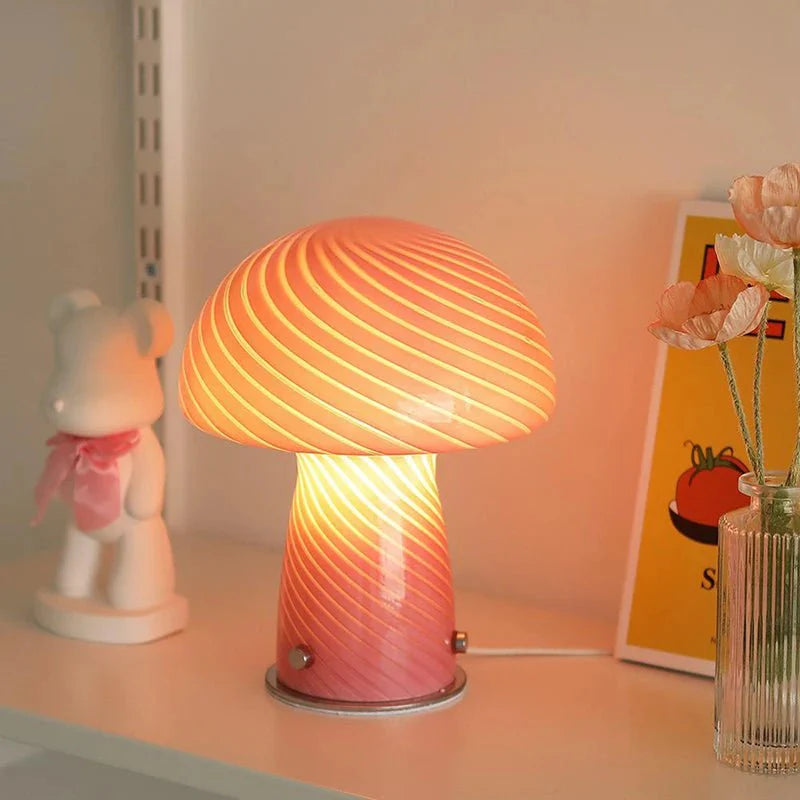 Pastellfarbene Glas-Pilz-Tischlampe
