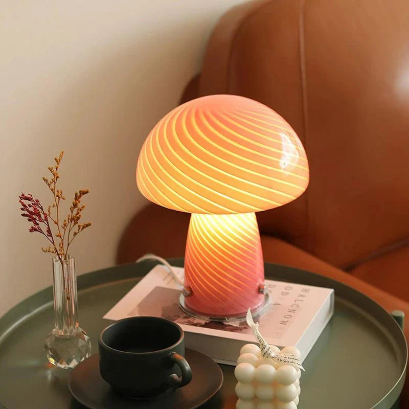 Pastellfarbene Glas-Pilz-Tischlampe