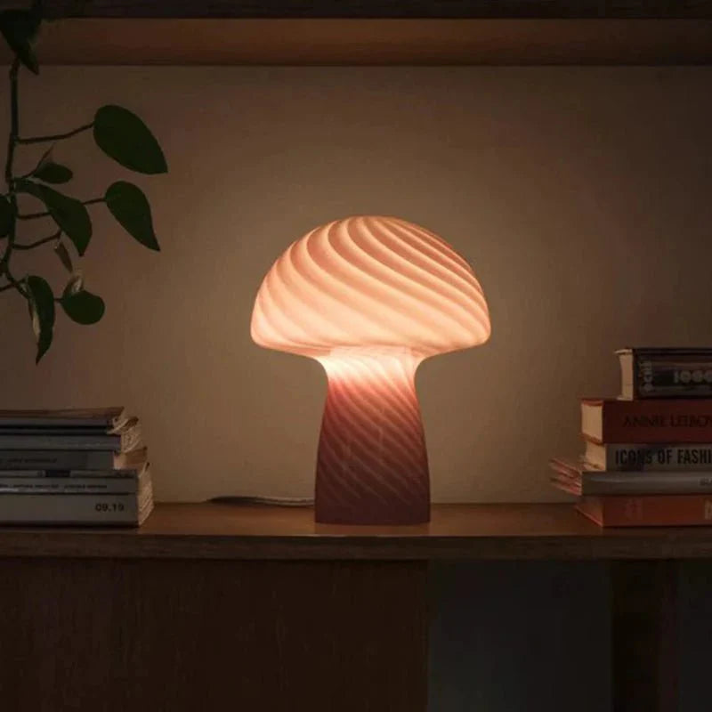 Pastellfarbene Glas-Pilz-Tischlampe