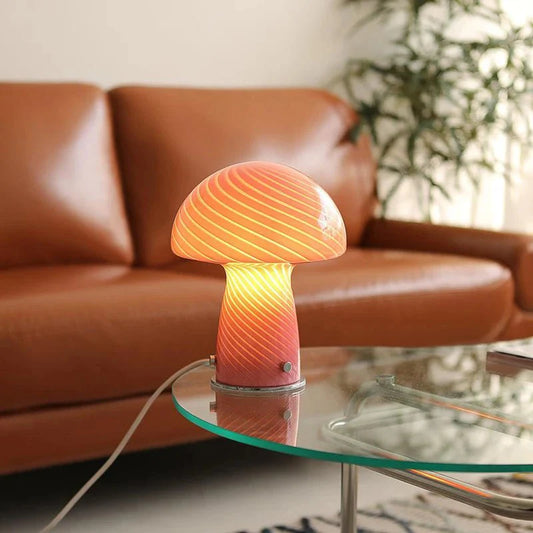Pastellfarbene Glas-Pilz-Tischlampe
