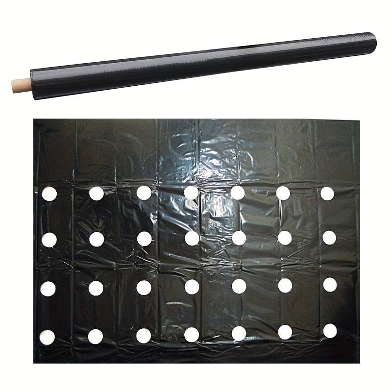 1 Pack, 10m Gewächshausfolie 5Löcher Gemüse Pflanzen Wachstums PE Schwarze Kunststofffolie Mulchfolie Anti Gras
