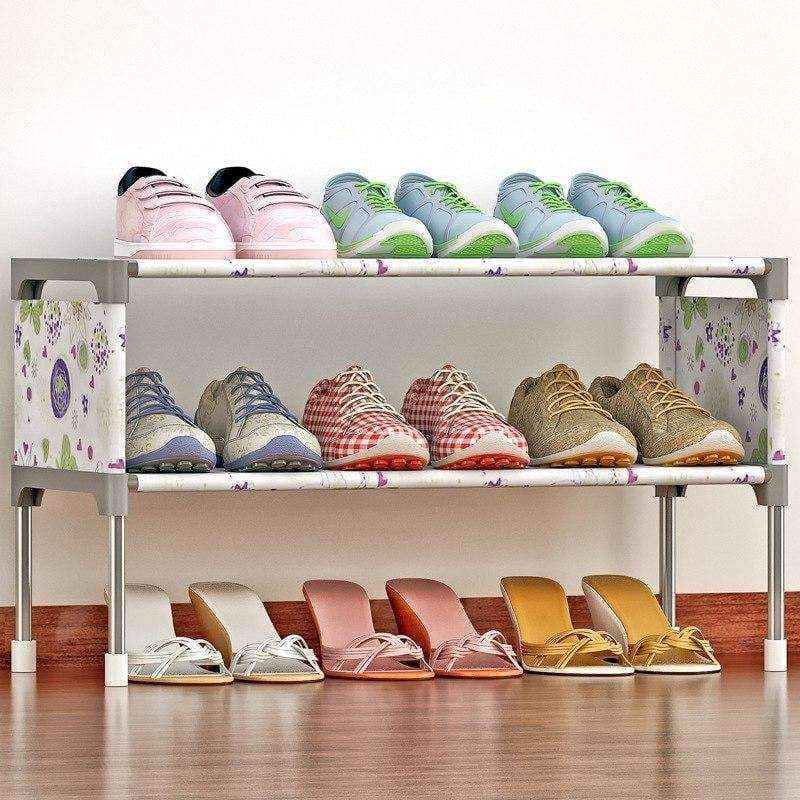 COSTWAY Non-woven 2-Tier Schuhregal Schuhschränke Standregal Schuhorganizer Wohnzimmer Schlafzimmer Stauraummöbel W0197