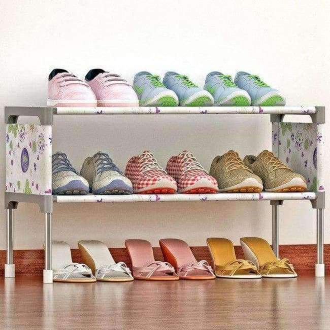 COSTWAY Non-woven 2-Tier Schuhregal Schuhschränke Standregal Schuhorganizer Wohnzimmer Schlafzimmer Stauraummöbel W0197