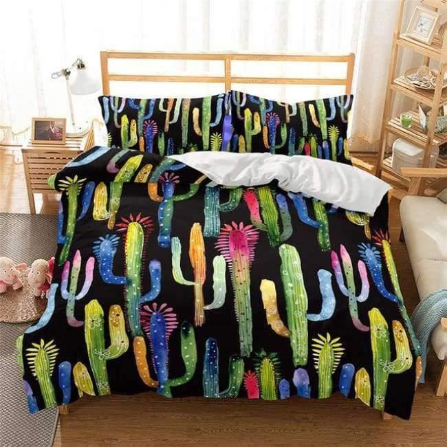 3D Bettwäsche Set Kaktusdruck Bettbezug Set lebensechte Bettwäsche mit Kissenbezug Bett Set Heimtextilien #2-7